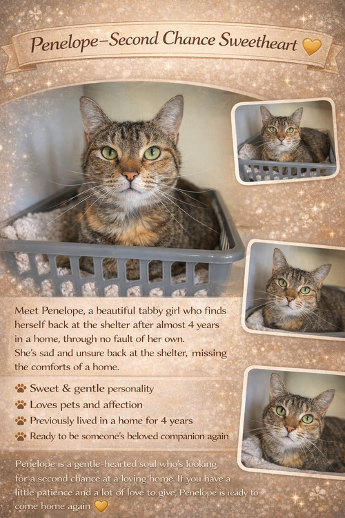 Penelope (FCID# 11/09/2022 - 12 Glen Mills PS), Adult Tabby / Calico / Mixed (short coat), cat for adoption in Lancaster, Pennsylvania