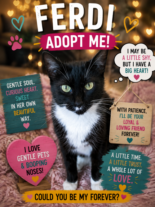 Ferdi (FCID# 04/09/2026 - 55 Trainer), Adult Tuxedo (short coat), cat for adoption in Marcus Hook, Pennsylvania