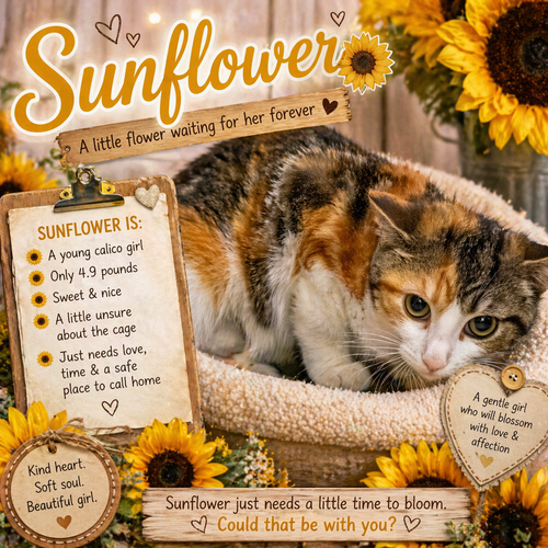 Sunflower (FCID# 04/16/2026 - 13), an adoptable Calico in Greenville, DE