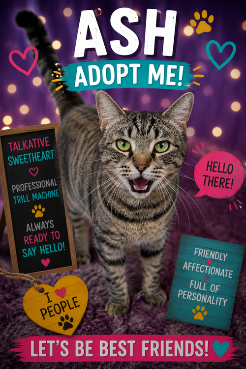 Ash (FCID# 05/05/2026 - 28 Trainer), Adult Tabby (short coat), cat for adoption in Marcus Hook, Pennsylvania