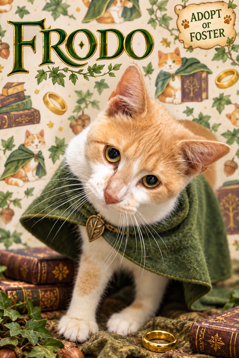 Frodo, a young male Tabby cat up for adoption