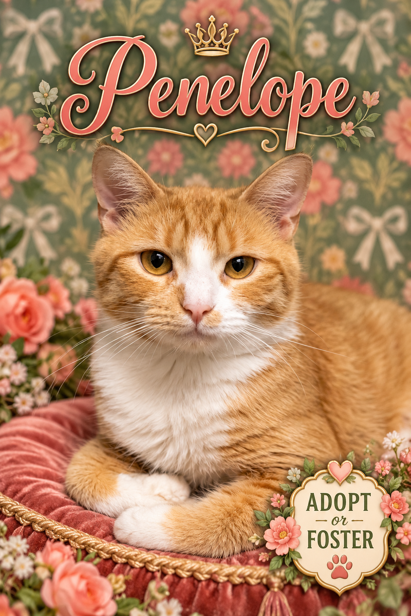 Penelope, an adult female Tabby cat up for adoption