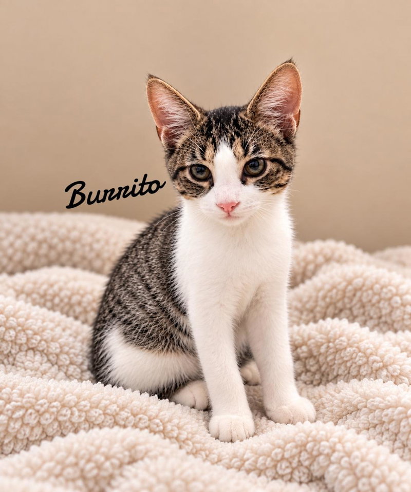 Burrito, a male kitten up for adoption